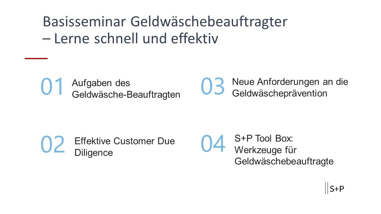 Online Schulung Geldwäsche: Basis-Seminar von S+P