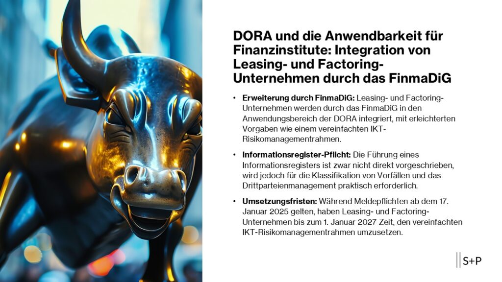 DORA und die Anwendbarkeit f&uuml;r Finanzinstitute: Integration von Leasing- und Factoring-Unternehmen durch das FinmaDiG