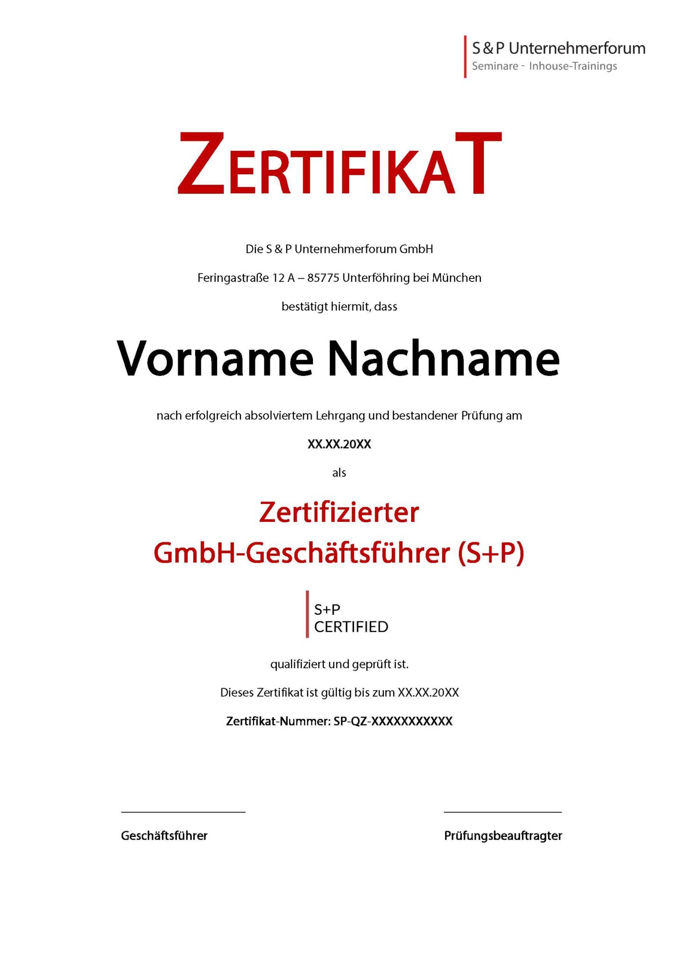 Zertifikat GmbH-Geschäftsführer
